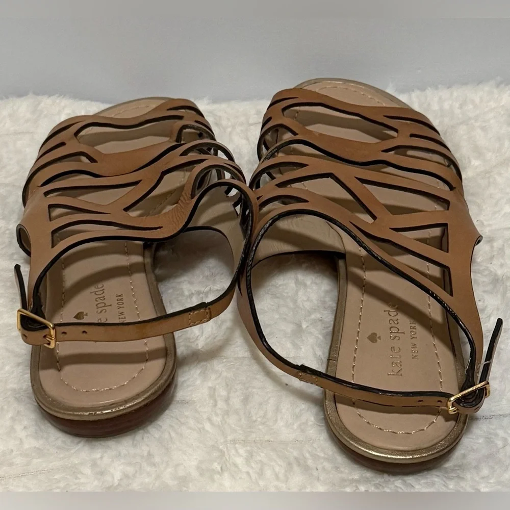 Kate Spade New York Aster Flat Sandals Tan Brown Leather Women’s 9.5M
